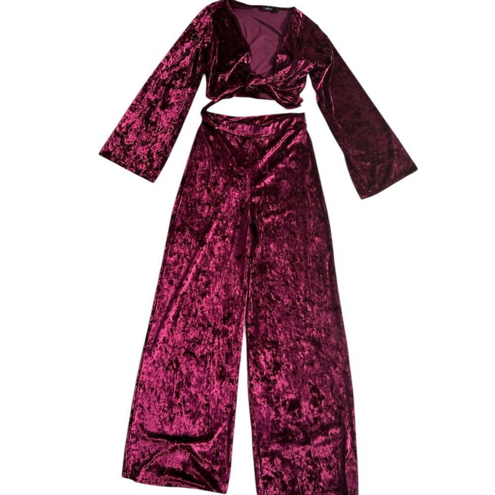 Boohoo Burgundy Pants Set Sz 6